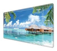 JANENFNA for TCG Playmat with Card Zones 24 x 14 inches Mousepad Compatible for MTG Trading Card Game Play Mats Smooth Rubber Surface Play Mat, Summer Beach