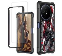 JANENFNA for TCL 50 XL 5G Case, for TCL 50XL 5G Case with Screen Protector Tempered Glass, Dual Layer Structure Protection Shockproof Rugged Case for TCL 50XL, Red Hooded Cartoon Character
