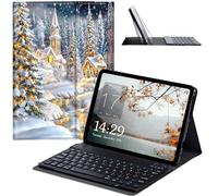 JANENFNA Galaxy Tab A 10.1 2019 Case with Keyboard, Slim Detachable Wireless Bluetooth Keyboard Case for Samsung Galaxy Tab A 10.1 Inch Tablet SM-T510/T515/T517 -Snowy Church Scene