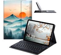 JANENFNA Galaxy Tab A8 10.5 Inch 2022 Case with Keyboard, Slim Detachable Wireless Bluetooth Keyboard Case for Samsung Galaxy Tab A8 Tablet SM-X200/X205/X207 -Mountain Sunset Birds