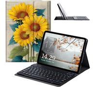 JANENFNA Galaxy Tab A8 10.5 Inch 2022 Case with Keyboard, Slim Detachable Wireless Bluetooth Keyboard Case for Samsung Galaxy Tab A8 Tablet SM-X200/X205/X207 -Blueprint Sunflowers