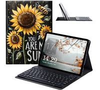JANENFNA Galaxy Tab A8 10.5 Inch 2022 Case with Keyboard, Slim Detachable Wireless Bluetooth Keyboard Case for Samsung Galaxy Tab A8 Tablet SM-X200/X205/X207 -Sunflower Bee