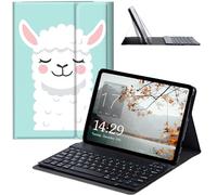 JANENFNA Galaxy Tab A8 10.5 Inch 2022 Case with Keyboard, Slim Detachable Wireless Bluetooth Keyboard Case for Samsung Galaxy Tab A8 Tablet SM-X200/X205/X207 -Cute White Alpaca