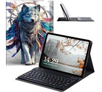 JANENFNA Galaxy Tab S6 Lite 2022/2020 Case with Keyboard, Slim Detachable Wireless Bluetooth Keyboard Case for Samsung Tab S6 Lite Tablet SM-P610/ P613/ P615/ P619 -Dreamcatcher Feather Wolf