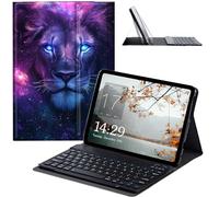JANENFNA Galaxy Tab S7 FE/S7 Plus/S8 Plus Case with Keyboard, Slim Detachable Wireless Bluetooth Keyboard Case for Samsung Galaxy Tab S8+ 2022/S7 FE 2021/S7+ 2020 -Cosmic Purple Lion