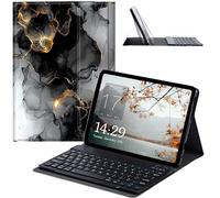 JANENFNA Galaxy Tab S7 FE/S7 Plus/S8 Plus Case with Keyboard, Slim Detachable Wireless Bluetooth Keyboard Case for Samsung Galaxy Tab S8+ 2022/S7 FE 2021/S7+ 2020 -Black Gold Ink Art