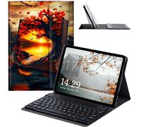 JANENFNA Galaxy Tab S7 FE/S7 Plus/S8 Plus Case with Keyboard, Slim Detachable Wireless Bluetooth Keyboard Case for Samsung Galaxy Tab S8+ 2022/S7 FE 2021/S7+ 2020 -Autumn Tree Book Art