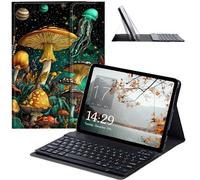JANENFNA Galaxy Tab S7 FE/S7 Plus/S8 Plus Case with Keyboard, Slim Detachable Wireless Bluetooth Keyboard Case for Samsung Galaxy Tab S8+ 2022/S7 FE 2021/S7+ 2020 -Cosmic Mushrooms