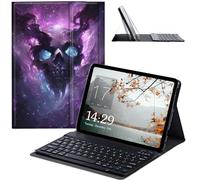 JANENFNA Galaxy Tab S7 FE/S7 Plus/S8 Plus Case with Keyboard, Slim Detachable Wireless Bluetooth Keyboard Case for Samsung Galaxy Tab S8+ 2022/S7 FE 2021/S7+ 2020 -Cosmic Skull