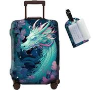 JANENFNA Luggage Cover + Luggage Tag, Washable Elastic Travel Suitcase Protector With Concealed Zipper for Men Women Teens Boys Girls S (18-21 Inch Suitcase), Art Dragon, M (22-25 inch suitcase)