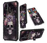 JANENFNA Moto G Pure Case, for Motorola G Pure 2021 Phone Case with Card Holder Detachable Kickstand Heavy Duty Shockproof Protective Case for Moto G Pure 2021, Skull with Crown