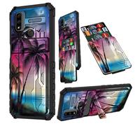 JANENFNA Moto G Pure Case, for Motorola G Pure 2021 Phone Case with Card Holder Detachable Kickstand Heavy Duty Shockproof Protective Case for Moto G Pure 2021, Beach Palm Trees