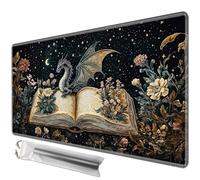 JANENFNA MTG Playmat 24" x 14" with Storage Bag, Premium Stitched Non-Slip Rubber Magic Tabletop Game Mat, Dragon Flowers Spell Books, 2mm Thick, Machine
