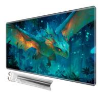 JANENFNA MTG Playmat 24" x 14" with Storage Bags for TCG Game Play Mats, Premium Stitched Non-Slip Rubber Tabletop Magic Play Mats Desk Duel Card Breaking Mats,Glowing Dragon Forest