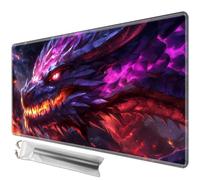 JANENFNA MTG Playmat 24" x 14" with Storage Bags for TCG Game Play Mats, Premium Stitched Non-Slip Rubber Tabletop Magic Play Mats Desk Duel Card Breaking Mats,Purple Flame Dragon
