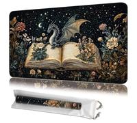 JANENFNA MTG Playmat 24"x14" with Storage Bag, Machine Washable Non-Slip Rubber Mat, 2mm Thick Stitched Edge for Magic The Gathering TCG Players-Dragon Flowers Spell Books