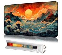 JANENFNA MTG Playmat 24"x14" with Storage Bag, Machine Washable Non-Slip Rubber Mat, 2mm Thick Stitched Edge for Magic The Gathering TCG Players, Sunset and Waves Art