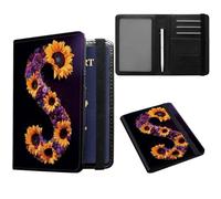 JANENFNA Passport and Vaccine Card Holder, Travel Wallet RFID Blocking PU Leather Case Cover with Vaccine Card Protector Slot with Pen, for Women and Men, Sunflowers Purple Flowers, Rfid Wallet