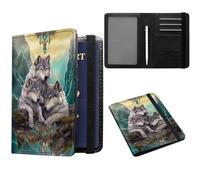 JANENFNA Passport and Vaccine Card Holder, Travel Wallet RFID Blocking PU Leather Case Cover with Vaccine Card Protector Slot with Pen, for Women and Men, Three Wolfs, Rfid Wallet