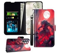 JANENFNA Phone Case Wallet for Galaxy S22 Ultra, with RFID Blocking Card Slots Stand -Leather Flip Cover for Women Men Shockproof Protective Case for Samsung Galaxy S22 Ultra,Blood-Colored Giant Wolf