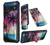 JANENFNA Pixel 6a Case 6.1" 2022, for Google Pixel 6a Phone Case with Card Holder Detachable Kickstand Heavy Duty Shockproof Case for Google Pixel 6a 5G, Beach Palm Trees