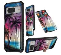 JANENFNA Pixel 8 Case 6.2" 2023, for Google Pixel 8 Phone Case with Card Holder Detachable Kickstand Heavy Duty Shockproof Case for Google Pixel 8 5G, Beach Palm Trees