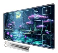 JANENFNA Playmat 24" x 14" with Magic Zones for MTG Card Game Playing, Board Game Mat for Card Breaking Commander Deck Gaming Card Game Battles Mat with Storage Bags, Enchanting Mushroom Forest