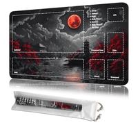 JANENFNA Playmat 24" x 14" with Magic Zones for MTG Card Game Playing, Board Game Mat for Card Breaking Commander Deck Gaming Card Game Battles Mat with Storage Bags, Japanese Blood Moon Landscape