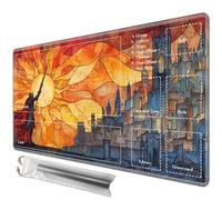 JANENFNA Playmat 24" x 14" with Magic Zones for MTG Card Game Playing, Board Game Mat for Card Breaking Commander Deck Gaming Card Game Battles Mat with Storage Bags, Sun and Ancient Castle