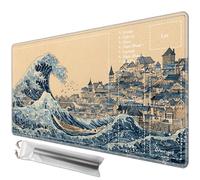 JANENFNA Playmat 24" x 14" with Magic Zones for MTG Card Game Playing, Board Game Mat for Card Breaking Commander Deck Gaming Card Game Battles Mat with Storage Bags, Sea Wave Castles