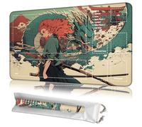 JANENFNA Playmat 24" x 14" with Magic Zones for MTG Card Game Playing, Board Game Mat for Card Breaking Commander Deck Gaming Card Game Battles Mat with Storage Bags, Dual-Sword Samurai and Dragon