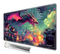 JANENFNA Playmat 24" x 14" with Magic Zones for MTG Card Game Playing, Board Game Mat for Card Breaking Commander Deck Gaming Card Game Battles Mat with Storage Bags, Pixel Style Dragon War