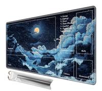 JANENFNA Playmat 24" x 14" with Magic Zones for MTG Card Game Playing, Board Game Mat for Card Breaking Commander Deck Gaming Card Game Battles Mat with Storage Bags, Moon Night Great Wave