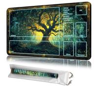 JANENFNA Playmat 24" x 14" with Magic Zones for MTG Card Game Playing, Board Game Mat for Card Breaking Commander Deck Gaming Card Game Battles Mat with Storage Bags, Green Magic Forest