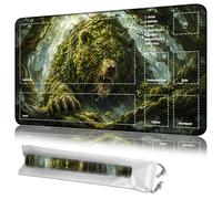 JANENFNA Playmat for MTG, 24 x 14 in with Zones, Moss Bear Forest | 2mm Non-Slip Rubber Base with Stitched Edges, Machine-Washable Surface and Storage Bag for Magic The Gathering TCG Games.