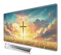 JANENFNA Playmat for MTG,Game Play Mat for MTG TCG 24 x 14 inches, Premium Stitched Non-Slip Rubber Tabletop, Magic Play mat Card Game Mat for Magic The Gathering,Battle Game-Cross in Wheat