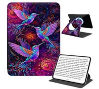 JANENFNA Rotating Case for 6" Basic Kindle 11th Gen, Detachable Magnetic Back, 360° Rotating Stand Cover, Slim PU Leather Kindle Case, Stained Glass Hummingbirds