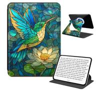 JANENFNA Rotating Case for 6" Basic Kindle 11th Gen, Detachable Magnetic Back, 360° Rotating Stand Cover, Slim PU Leather Kindle Case, Stained Glass Hummingbird