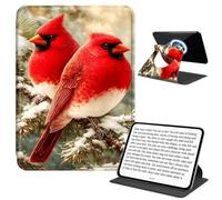 JANENFNA Rotating Case for 6" Basic Kindle 11th Gen, Detachable Magnetic Back, 360° Rotating Stand Cover, Slim PU Leather Kindle Case, Red Cardinals Snowy Twigs