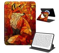 JANENFNA Rotating Case for 6" Basic Kindle 11th Gen, Detachable Magnetic Back, 360° Rotating Stand Cover, Slim PU Leather Kindle Case, Stained Glass Fox Art