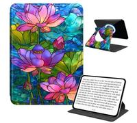 JANENFNA Rotating Case for 6" Basic Kindle 11th Gen, Detachable Magnetic Back, 360° Rotating Stand Cover, Slim PU Leather Kindle Case, Stained Glass Lotus Print