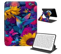 JANENFNA Rotating Case for 6" Basic Kindle 11th Gen, Detachable Magnetic Back, 360° Rotating Stand Cover, Slim PU Leather Kindle Case, Stained Glass Bird & Blooms