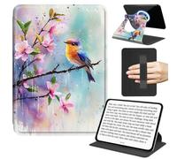 JANENFNA Rotating Case for 6" Kindle 11th Gen 24/22, Slim Stand Cover with Handle, 360° Rotating Folio, TPU Bumper, Detachable Magnetic Back, Bird on Blossom Branch