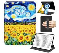 JANENFNA Rotating Case for Amazon Kindle Paperwhite 4 10th Gen 6" 18, Slim Rotating Stand Case with Handle, 360° Rotating Folio Cover, TPU Bumper, Detachable Magnetic Back, Van Gogh Sunflower Field