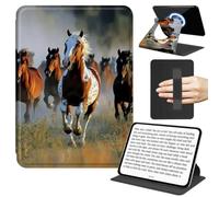 JANENFNA Rotating Case for Amazon Kindle Paperwhite 4 10th Gen 6" 18, Slim Rotating Stand Case with Handle, 360° Rotating Folio Cover, TPU Bumper, Detachable Magnetic Back, Wild Running Horses