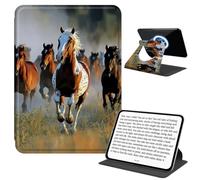 JANENFNA Rotating Case for Kindle 10th Gen 6", Detachable Magnetic Back, 360° Rotating Stand Cover, Slim PU Leather Kindle Case, Wild Running Horses