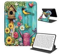 JANENFNA Rotating Case for Kindle 10th Gen 6", Detachable Magnetic Back, 360° Rotating Stand Cover, Slim PU Leather Kindle Case, Garden Birds