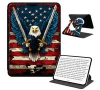 JANENFNA Rotating Case for Kindle 10th Gen 6", Detachable Magnetic Back, 360° Rotating Stand Cover, Slim PU Leather Kindle Case, Eagle with Swords