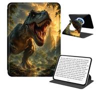 JANENFNA Rotating Case for Kindle 10th Gen 6", Detachable Magnetic Back, 360° Rotating Stand Cover, Slim PU Leather Kindle Case, Ferocious Jungle Dinosaur