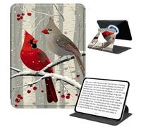 JANENFNA Rotating Case for Kindle Paperwhite 11th Gen 6.8", Detachable Magnetic Back, 360° Rotating Stand Cover, Slim PU Leather Kindle Case, Cardinals on Branches